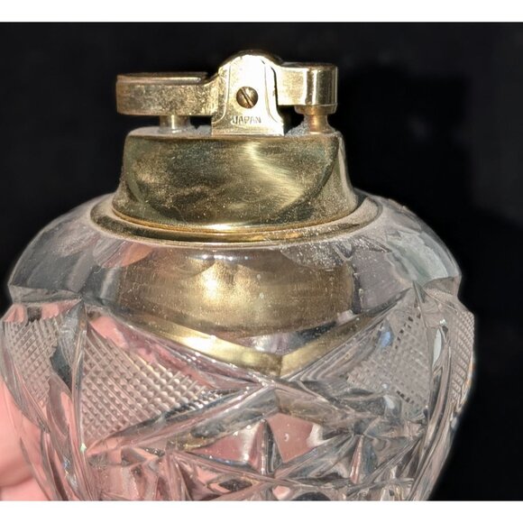 Vintage Brass Cut Glass Table Lighter with Ornate brass Base - Picture 3 of 12